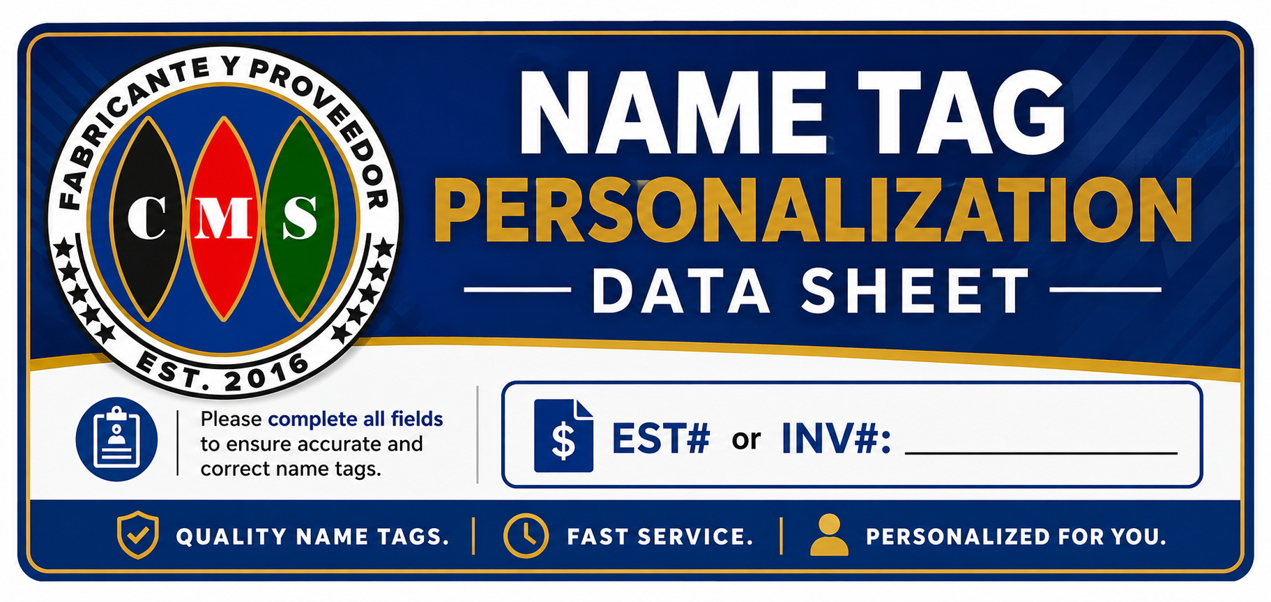CMS Latam - Name Tag Personalization Data Sheet