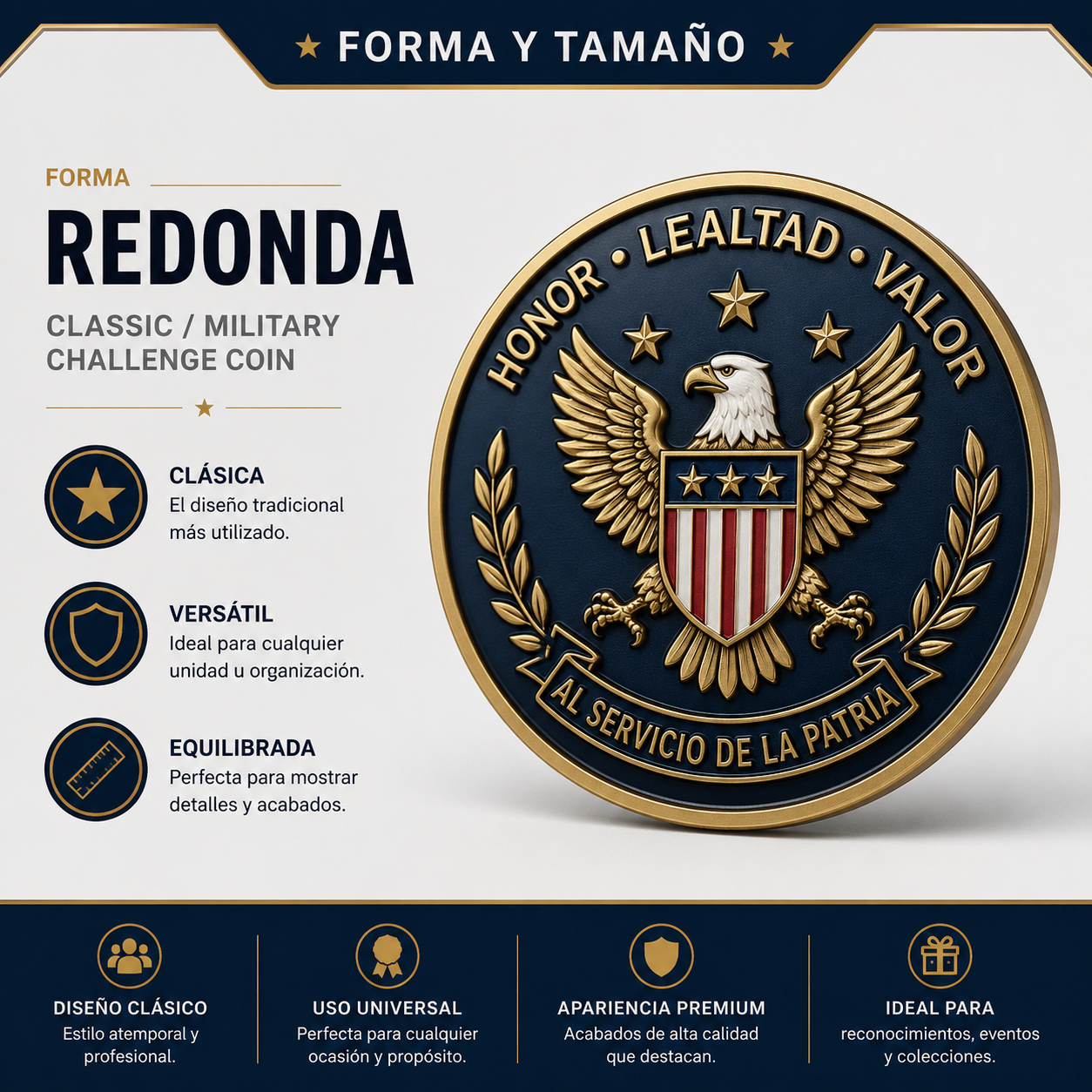 Forma redonda para challenge coins