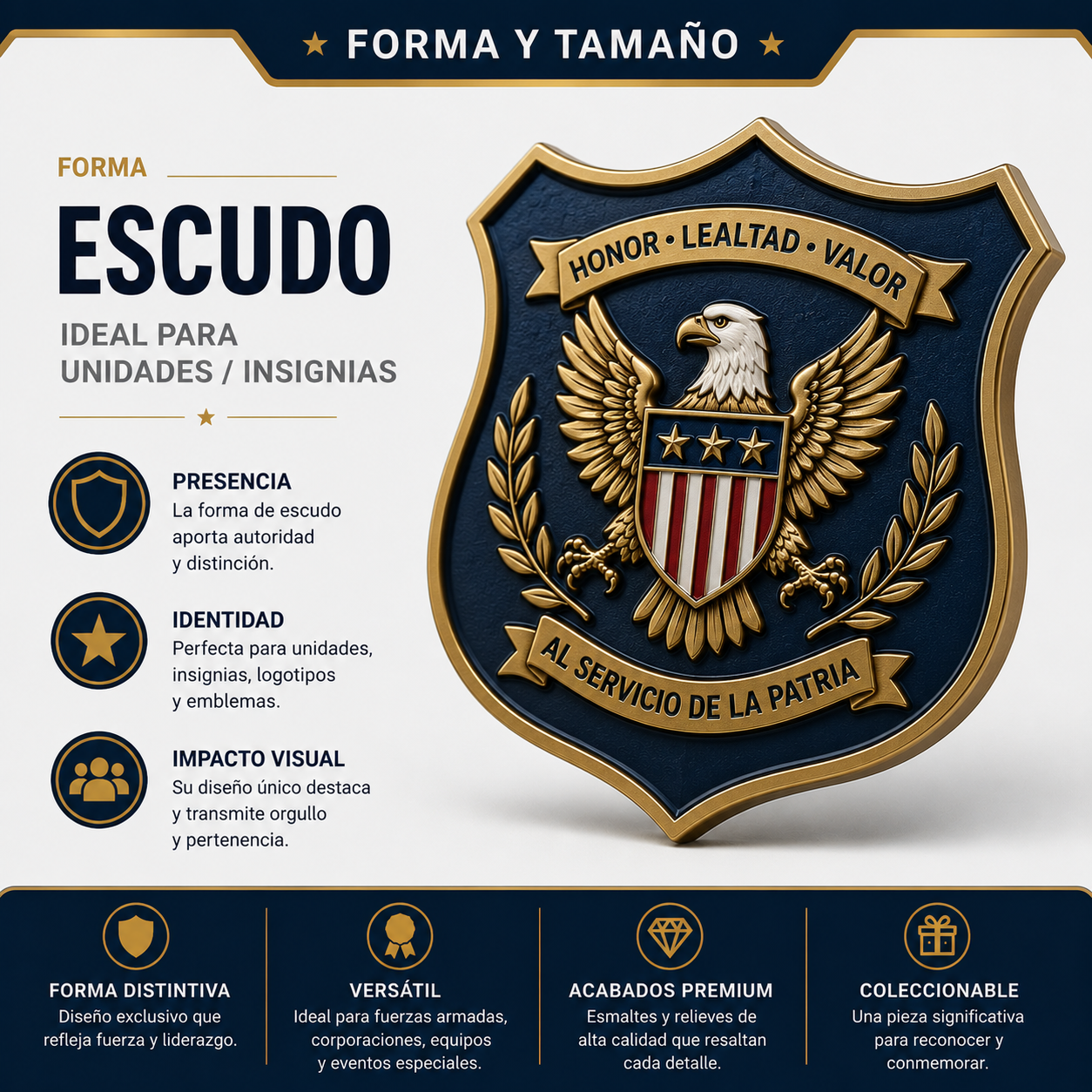 Forma escudo para unidades e insignias