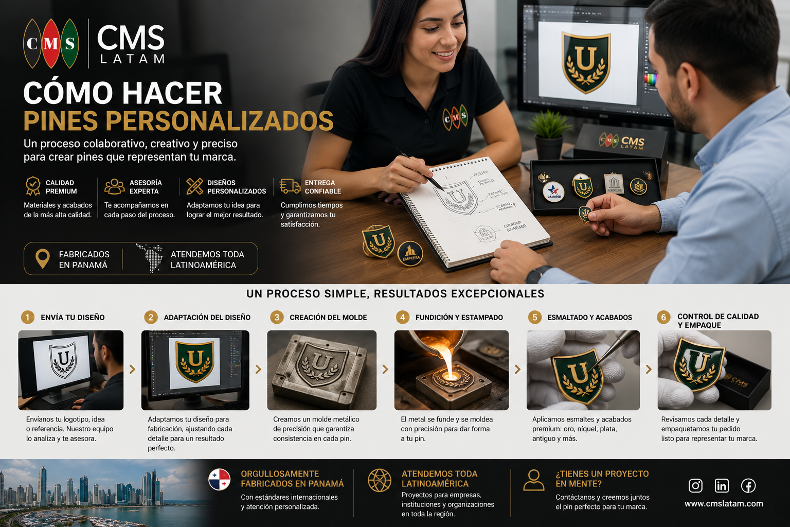 Pines corporativos personalizados en Panamá