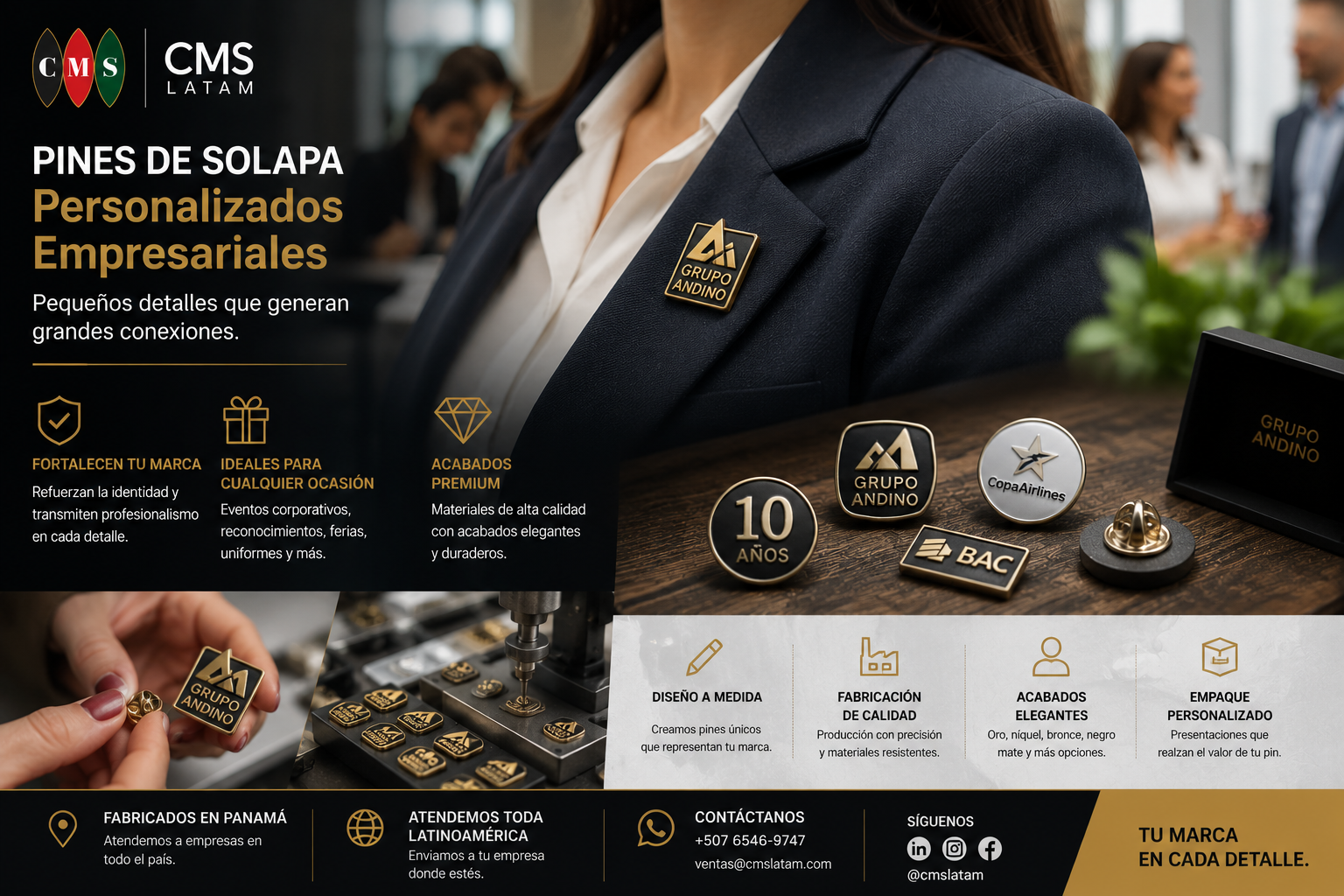 Pines institucionales personalizados en Panamá