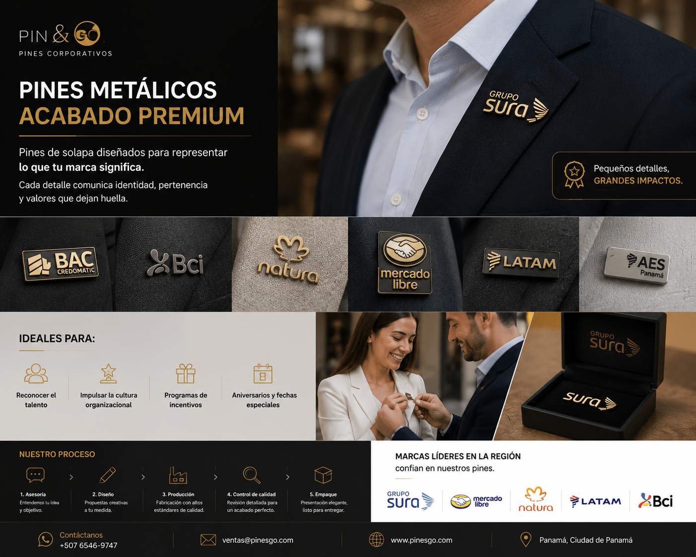 Pines metálicos acabado oro plata premium