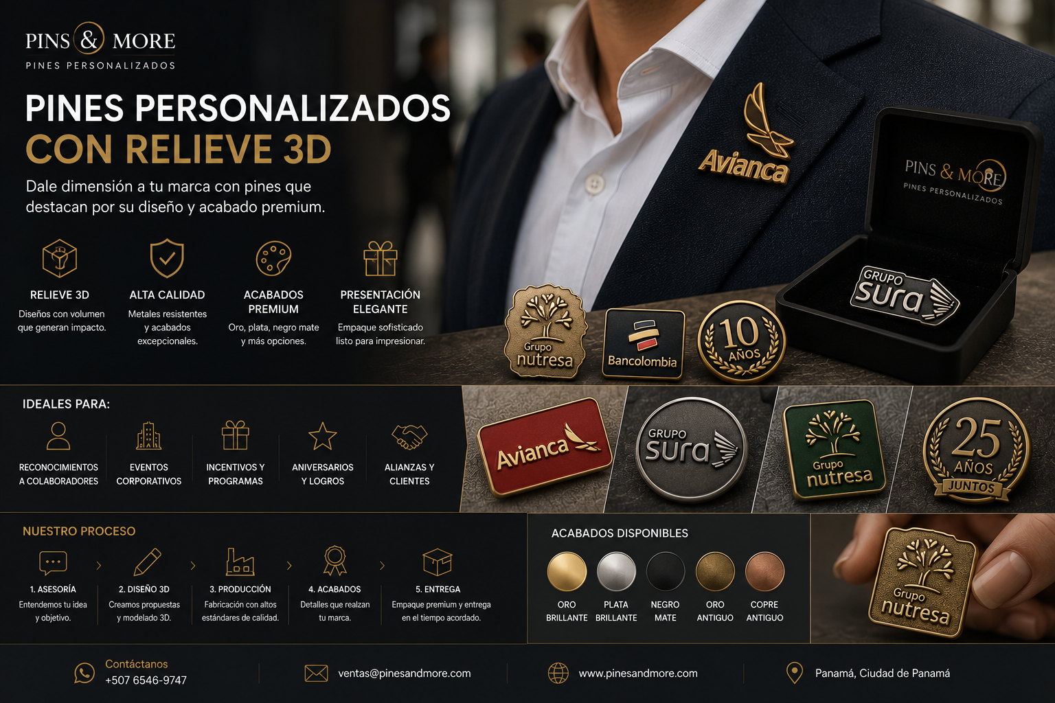 Pines personalizados con relieve 3D