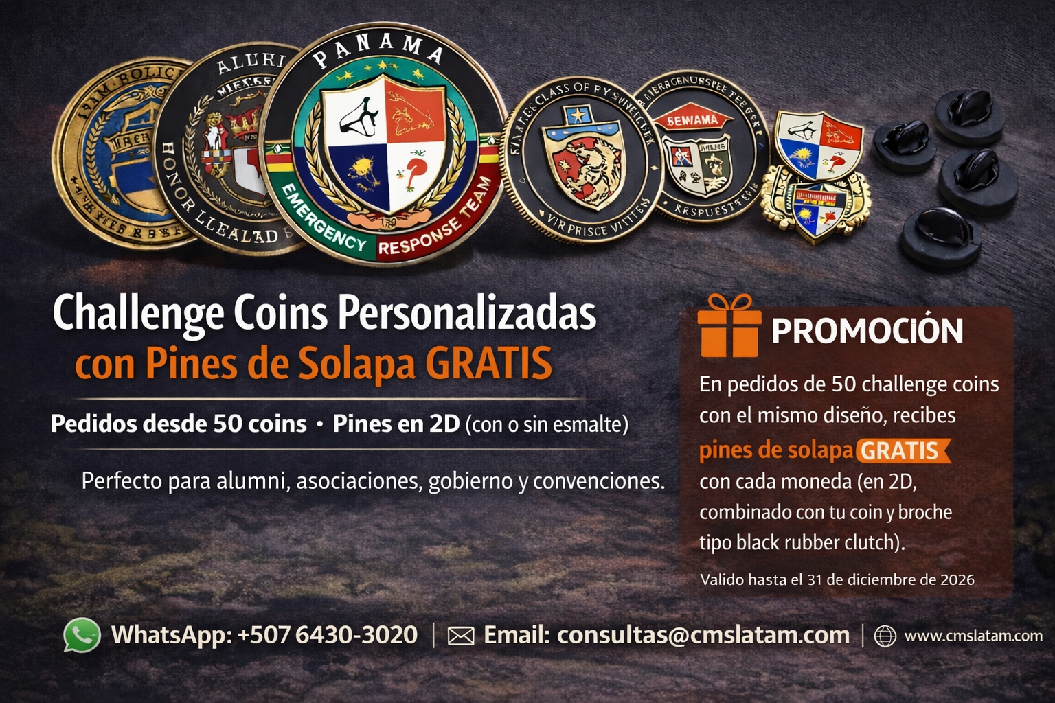 Challenge Coins Personalizadas con Pines de Solapa Gratis