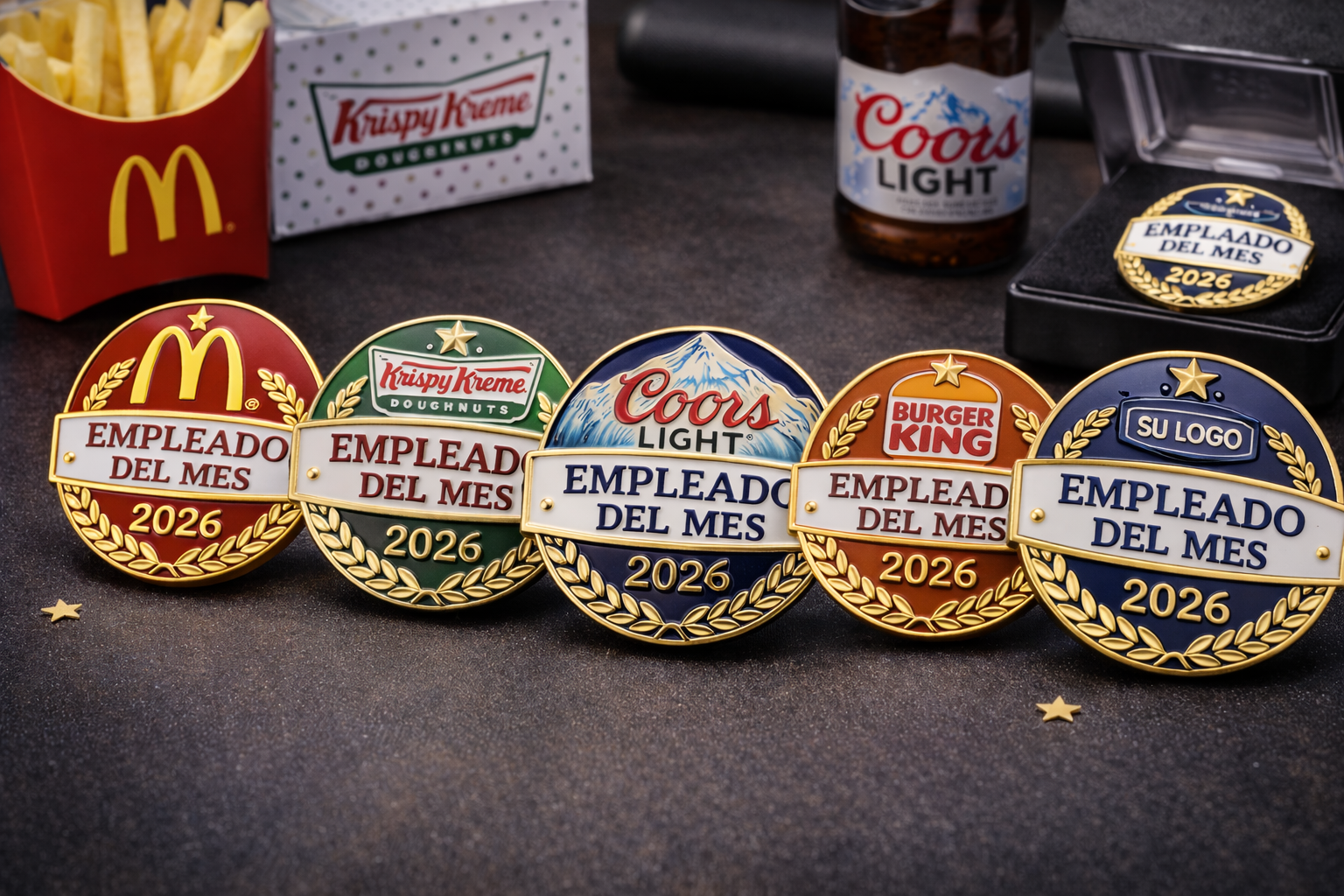 Pin corporativo metálico de reconocimiento laboral empleado del mes