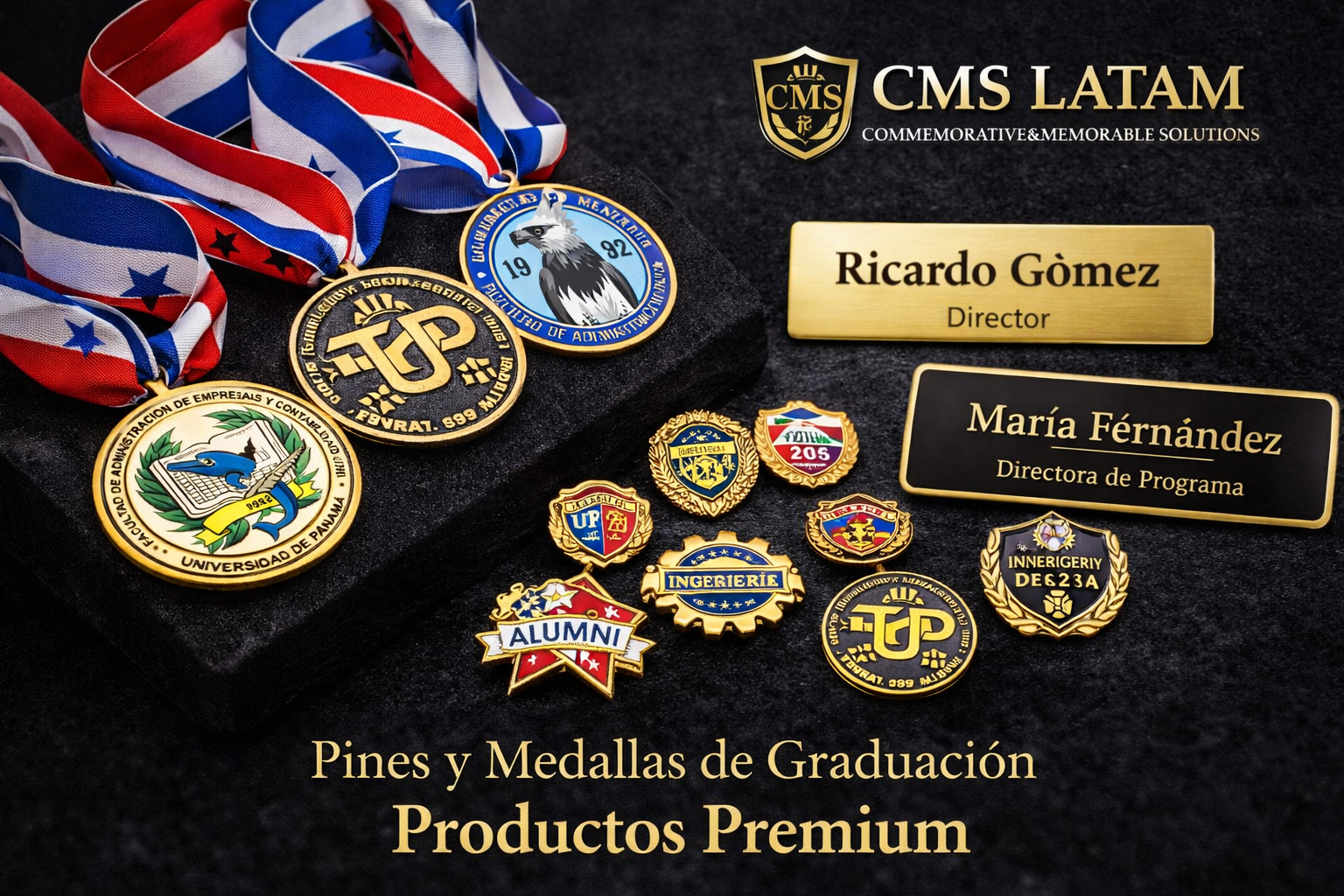 Pines de graduación en Panamá y productos premium de CMS Latam