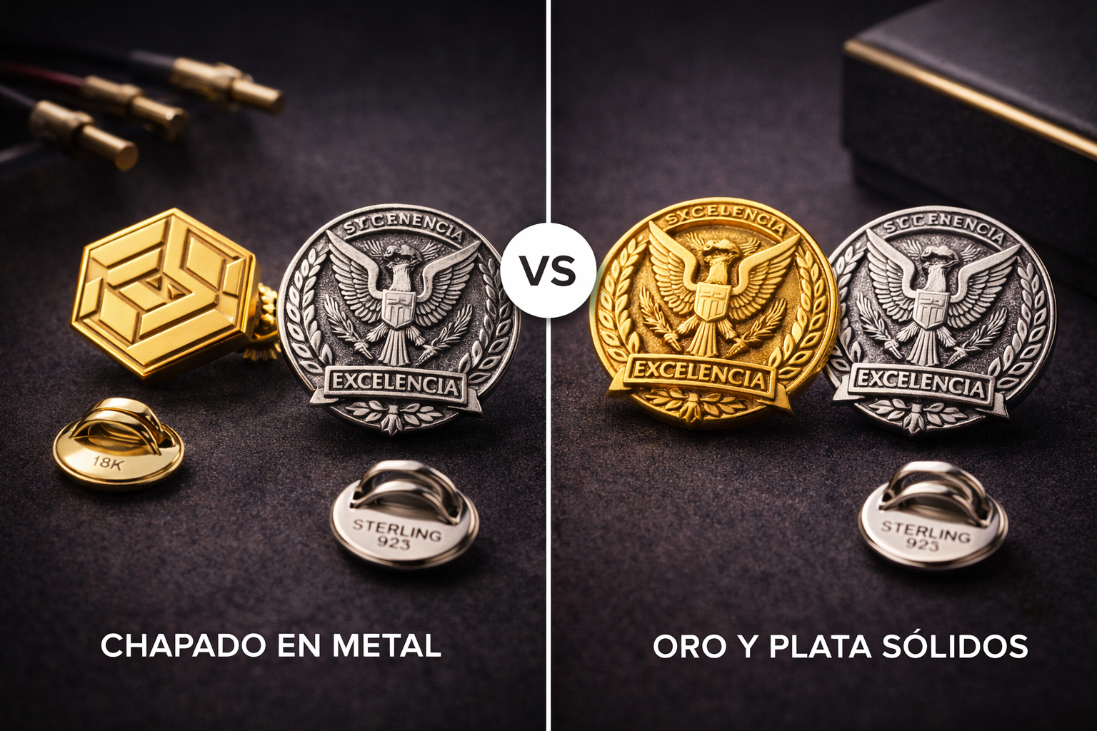 Comparación entre pines chapados en oro y pines de metales sólidos