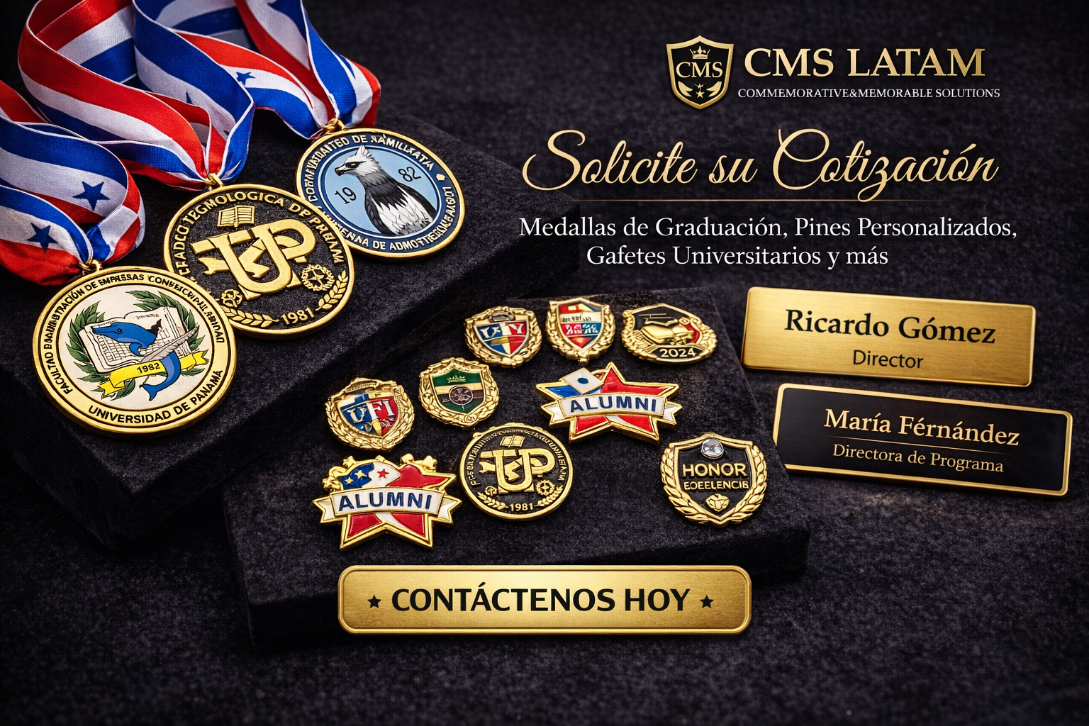 Cotización de pines de graduación en Panamá medallas y gafetes universitarios