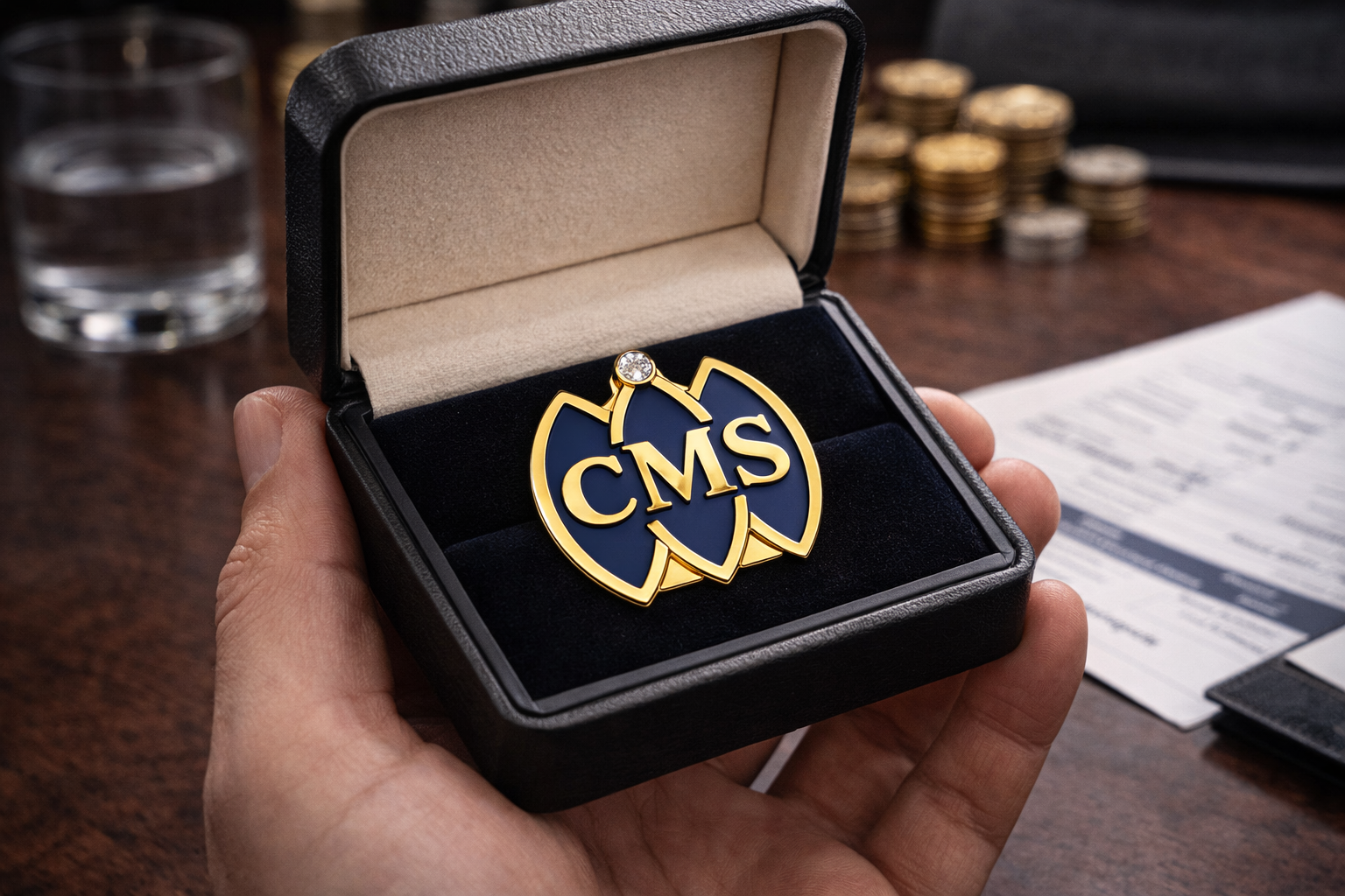 Estuche premium con pin corporativo de inversión para reconocimiento institucional