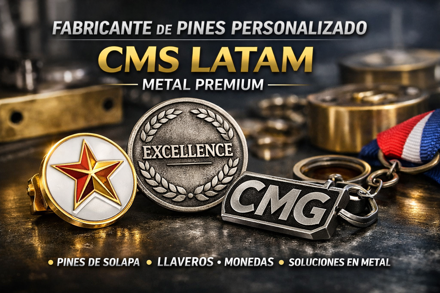 Fabricante de Pines Personalizado | CMS Latam Premium. 100% hecho a medida.