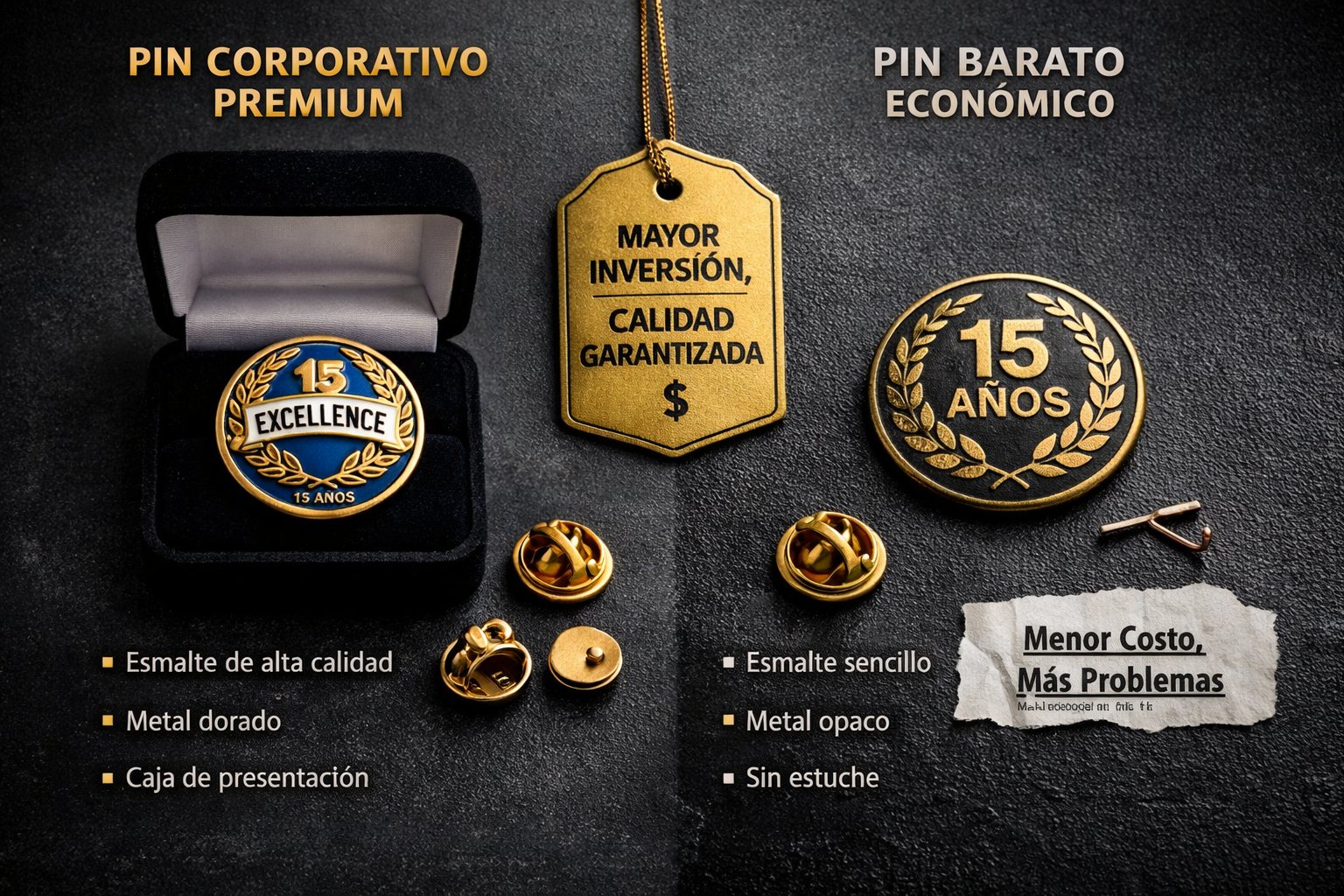 pines corporativos precio comparación entre pin premium y económico