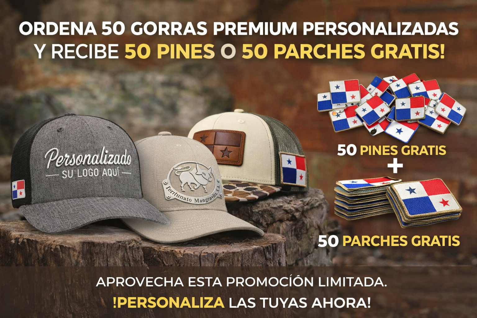 Ordene 50 gorras personalizadas y reciba 50 pines o parches gratis | CMS Latam