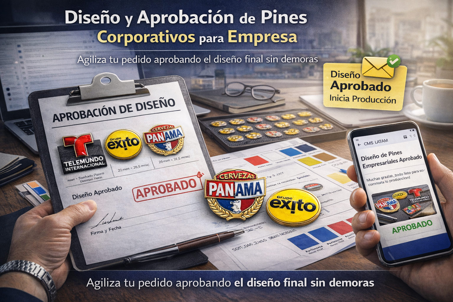 Diseño y aprobación de pines corporativos para empresa