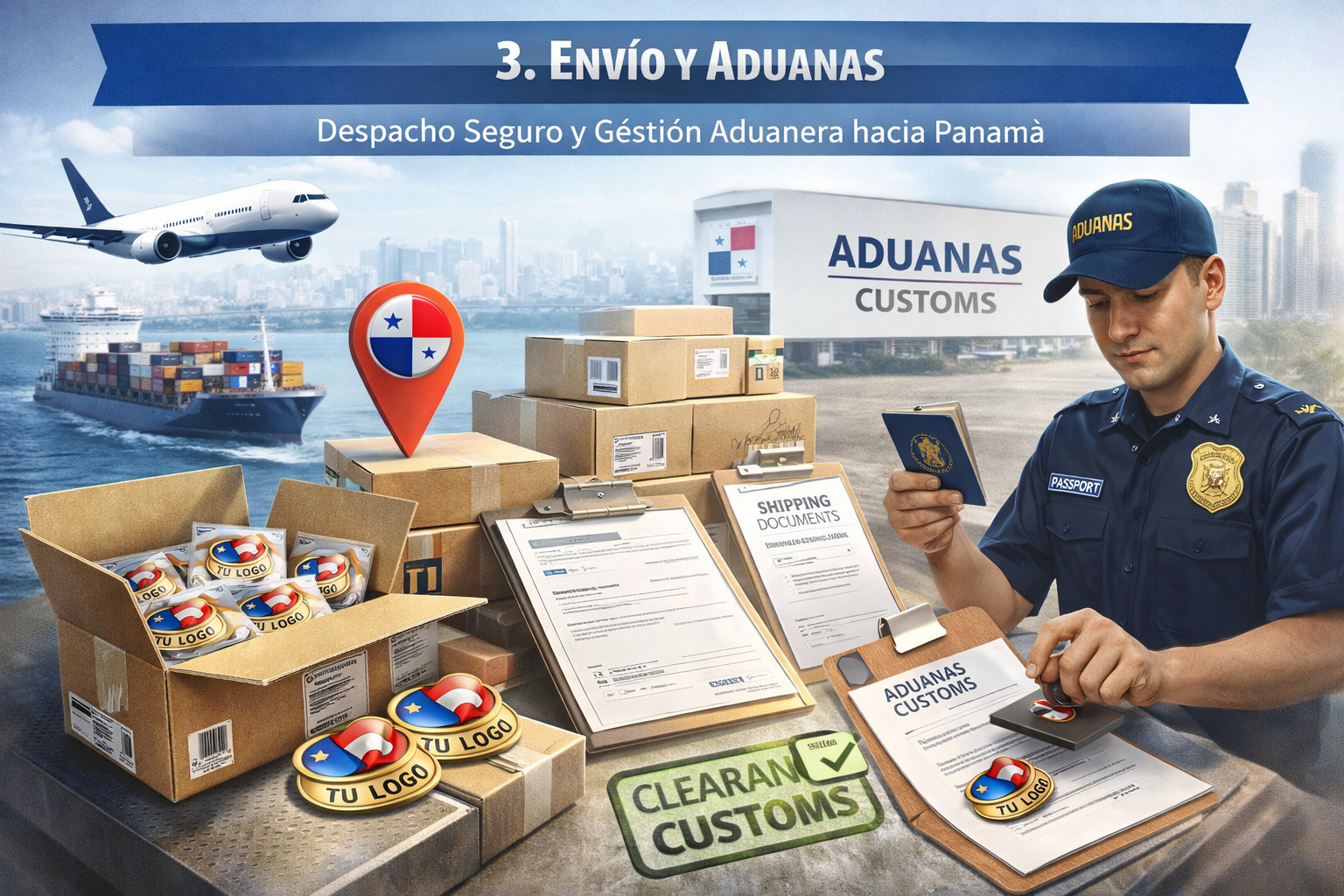 envío y aduanas tiempos de producción pines personalizados Panamá