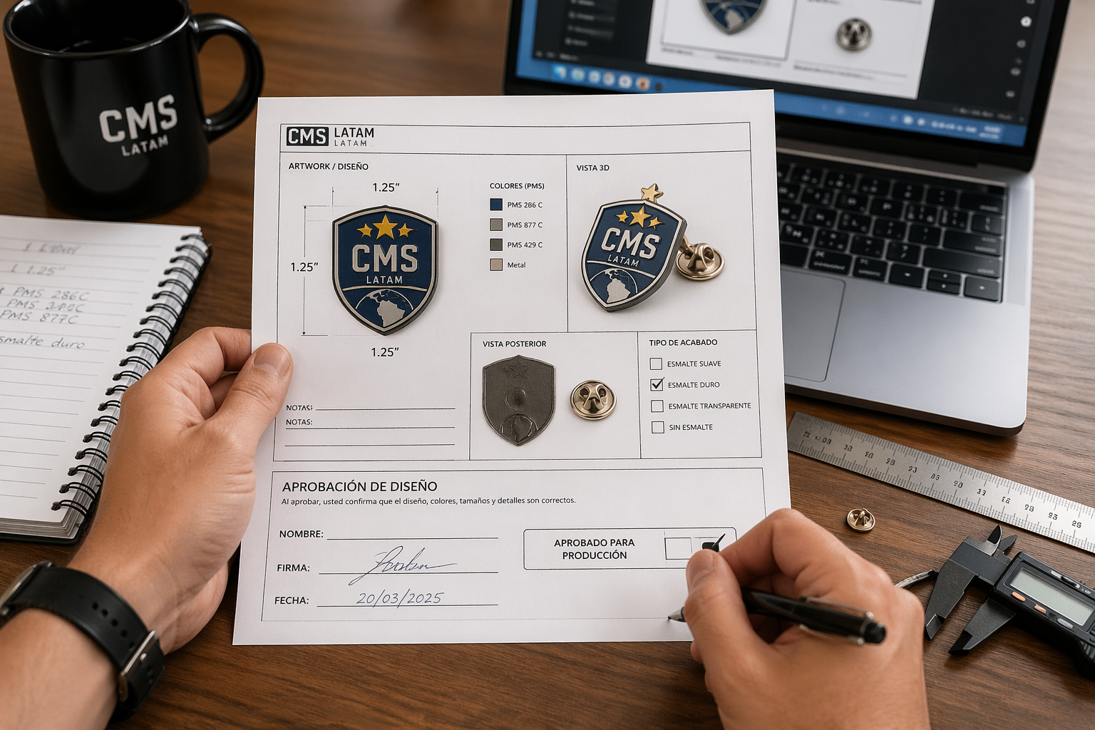 errores al ordenar pines corporativos en aprobacion de diseño