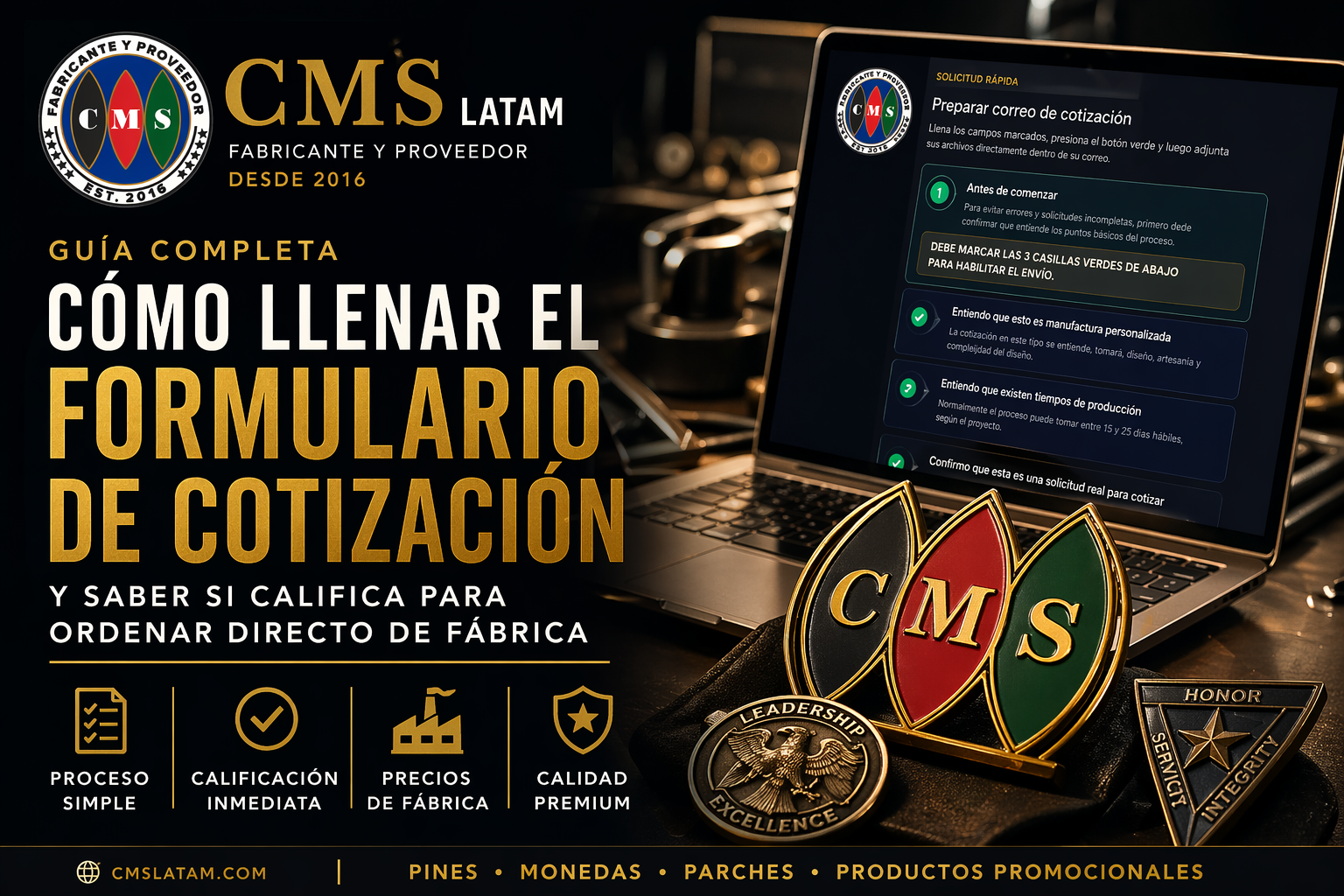 Formulario de Cotización de CMS Latam para pines personalizados
