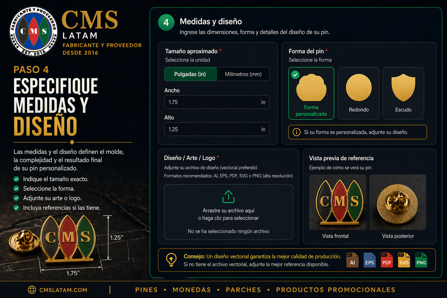 Tamaño y diseño en el Formulario de Cotización de CMS Latam