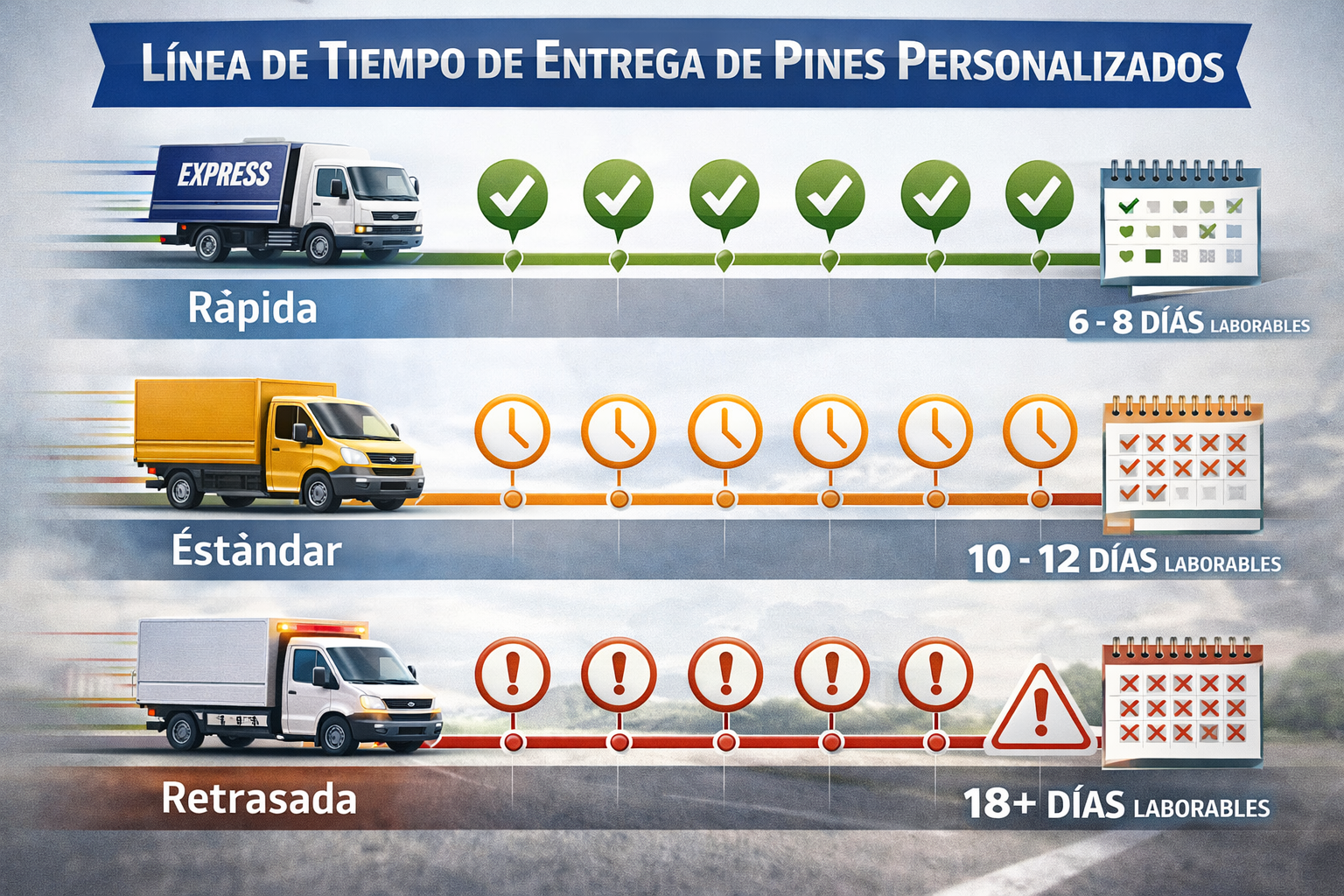 escenarios de tiempos de producción pines personalizados Panamá
