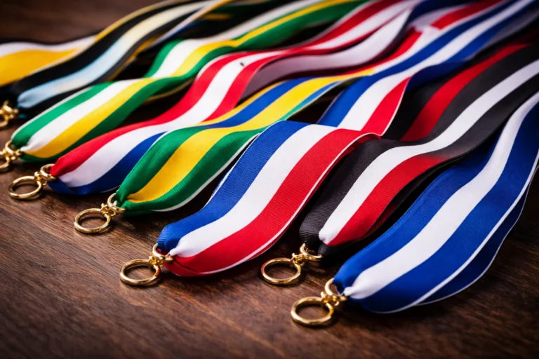 Partes de una condecoración: cintas de colores con argollas doradas para medallas.